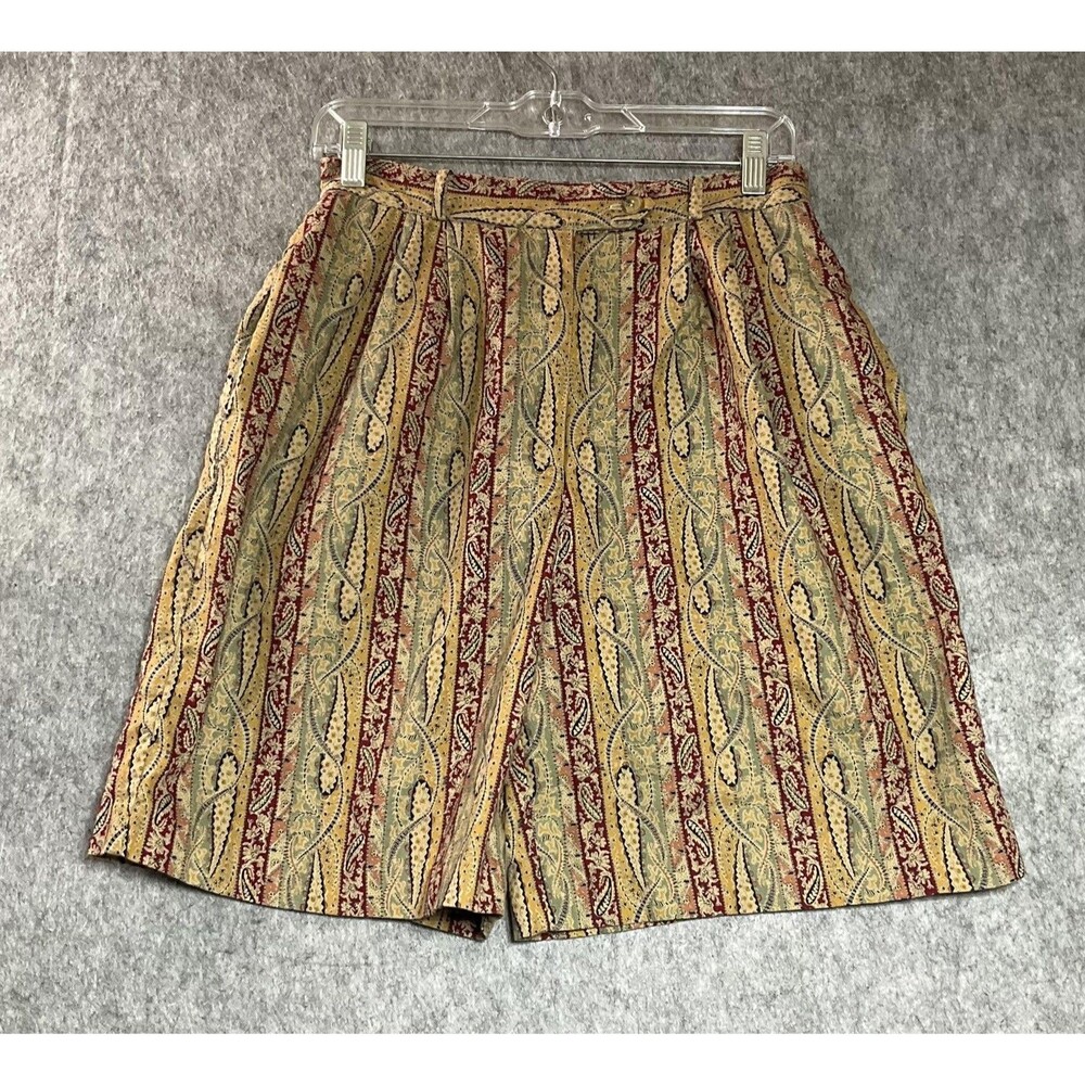 Vintage Talbots Shorts Womens Small Beige Paisley High Waist Cotton Pockets 28x8